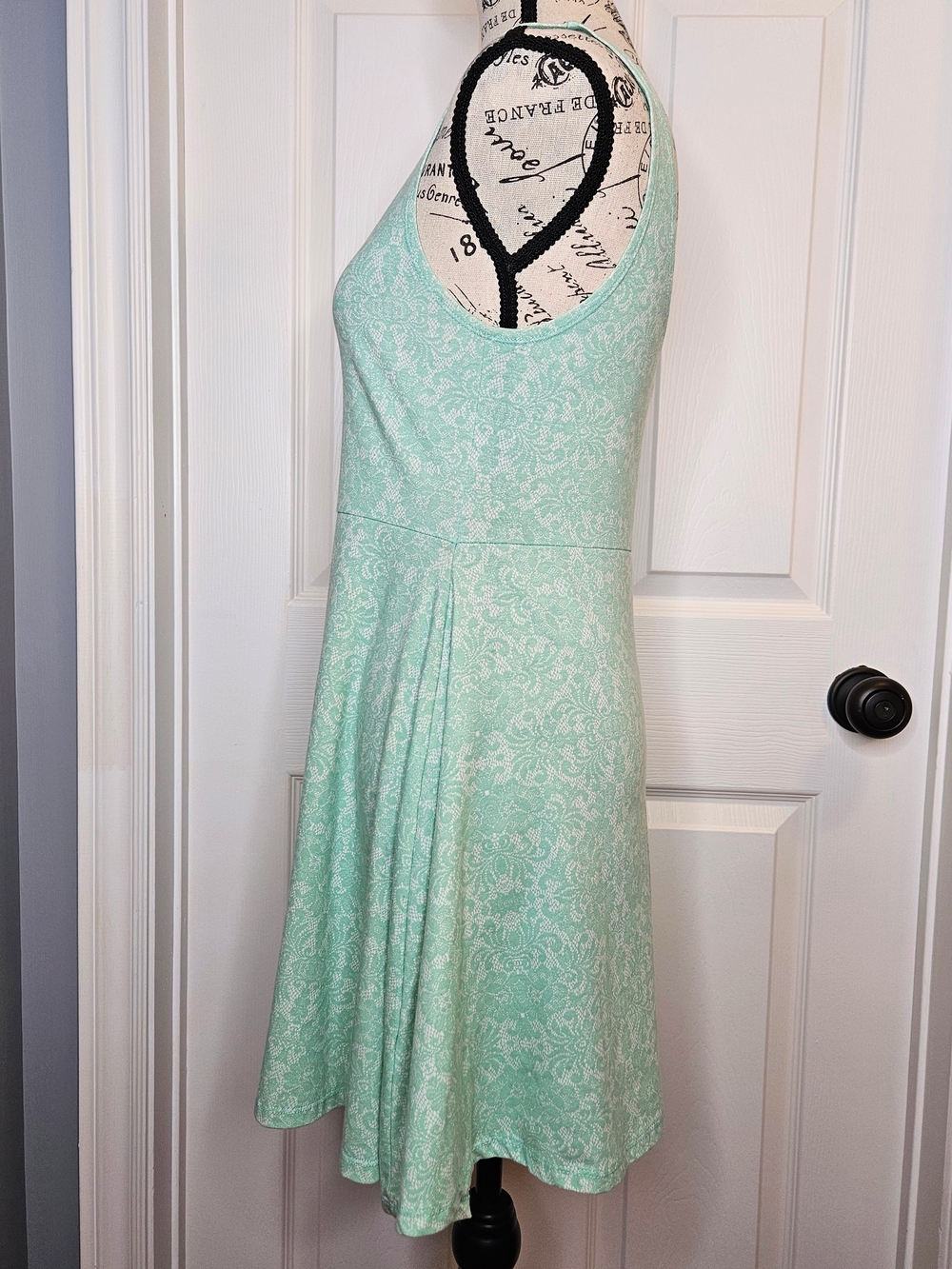 NWOT Bluenotes Mint Green Floral Lace Print Fit Flare Skater Mini Dress L - Picture 6 of 9